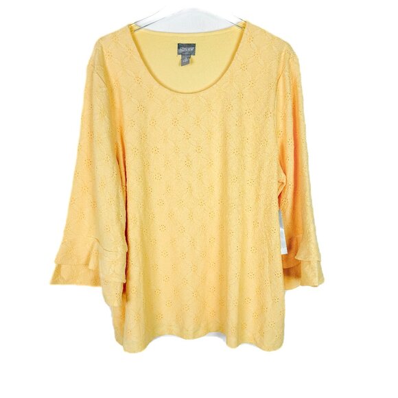 Chico's Tops - NWT Chico's Eyelet Scoop Neck Ruffle Sleeve Top 3/4 Lemon Chiffon Size XL NEW